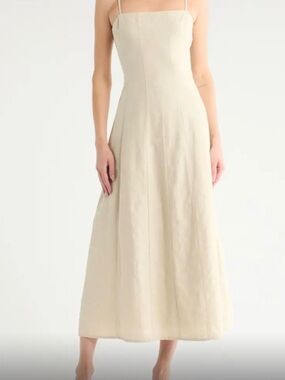 New Light Beige Spaghetti-Strap Linen Maxi Dress Sz 2